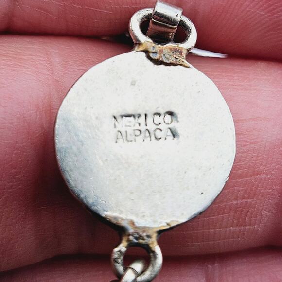 Abalone Shell Link Mexico Alpaca Silver Tone Bracelet Stackable Everyday Coastal - Picture 5 of 5